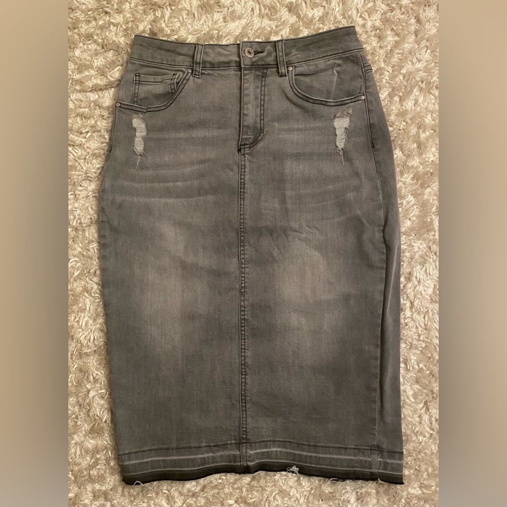 Grey midi jean skirt Jupe De Abby
